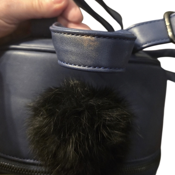 Chic Navy Faux-Leather Mini Backpack with Playful Face Detail - Picture 7 of 15